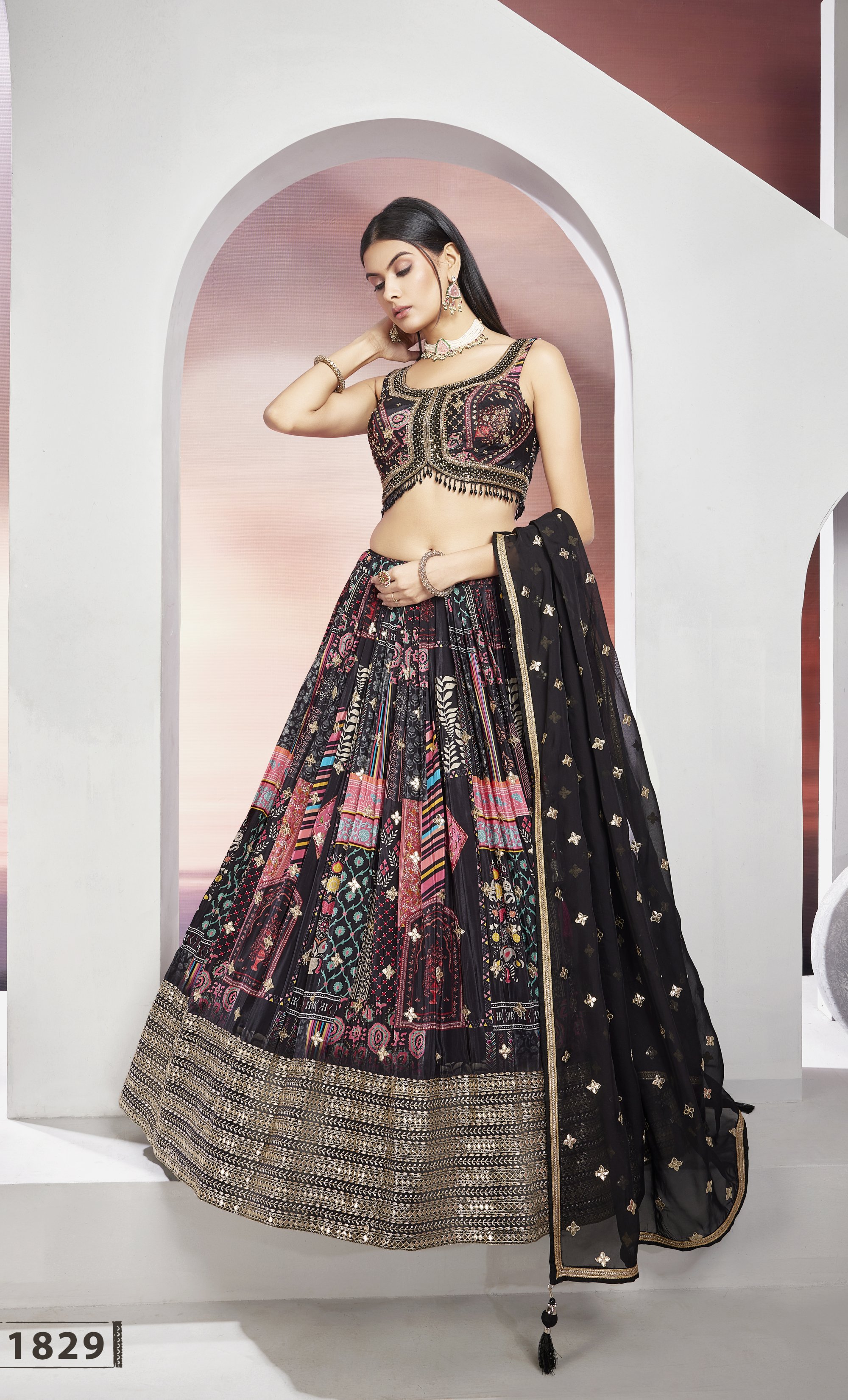 BLACK PRINTED LEHENGA WITH CHOLI