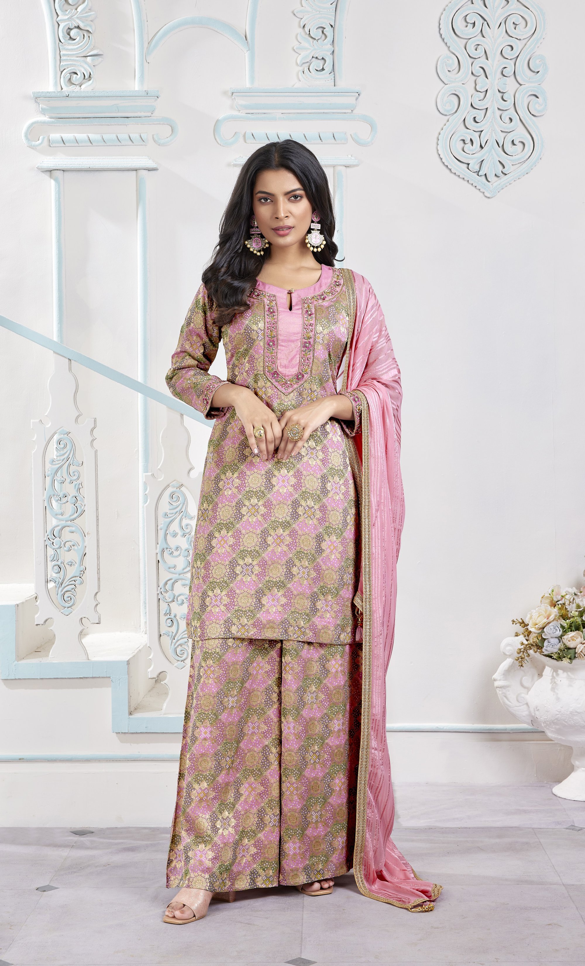 PRINTED SILK SHARARA SET IN PINK